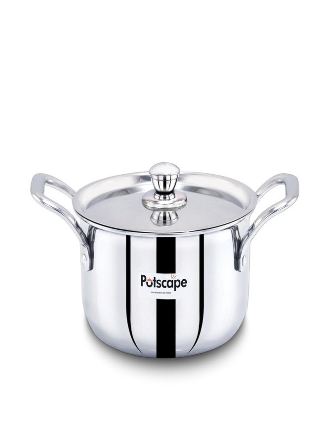 Potscape Triply Stockpot with Lid, 18 cm Capacity 2.6 LTR | Triply SAS Construction | | Induction Compatible Dishwasher Safe | Sturdy Handle | Casserole/Biriyani Pot with Lid - 5 Year Warranty - Image 1